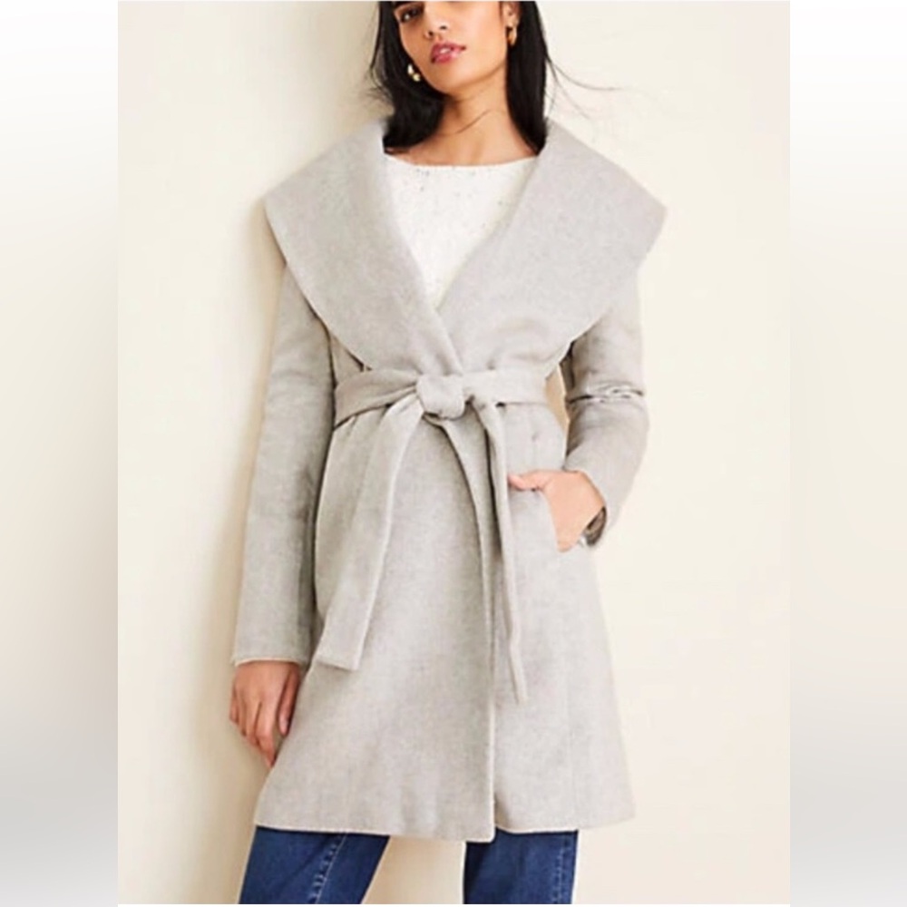 NWT Ann Taylor Herringbone Shawl Collar Coat Large Tall